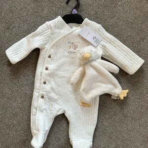 Soft White Quilted Kids Footie with Plush Toy